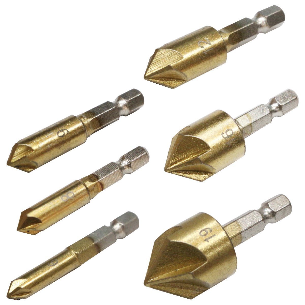 【新品即納】高速度鋼製 面取りカッター 6本セット 金属 アルミ プラスチック 加工 面取り工具 電動工具 ハンドメイド DIY 六角軸拍卖