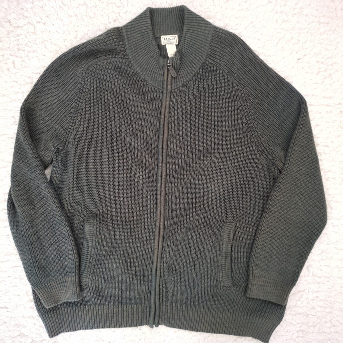 美品 L.L.Bean エルエルビーンドライバーズニット コットン オーバーサイズ メンズ XL オリーブ カーキ メランジニット 杢調 霜降り拍卖