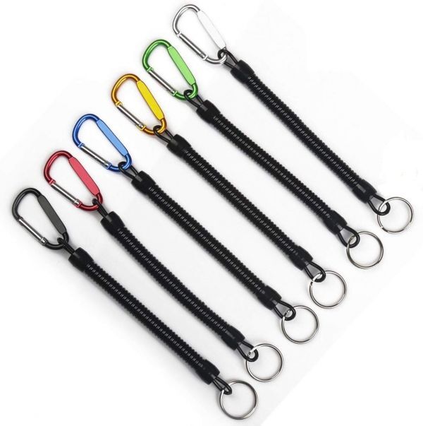 竿の落下防止 小物紛失防止に☆ スパイラルコード カーラーランダム 6本セット【223】尻手ロープ 釣りロープ 釣り用 Max伸長1.0m 混色拍卖