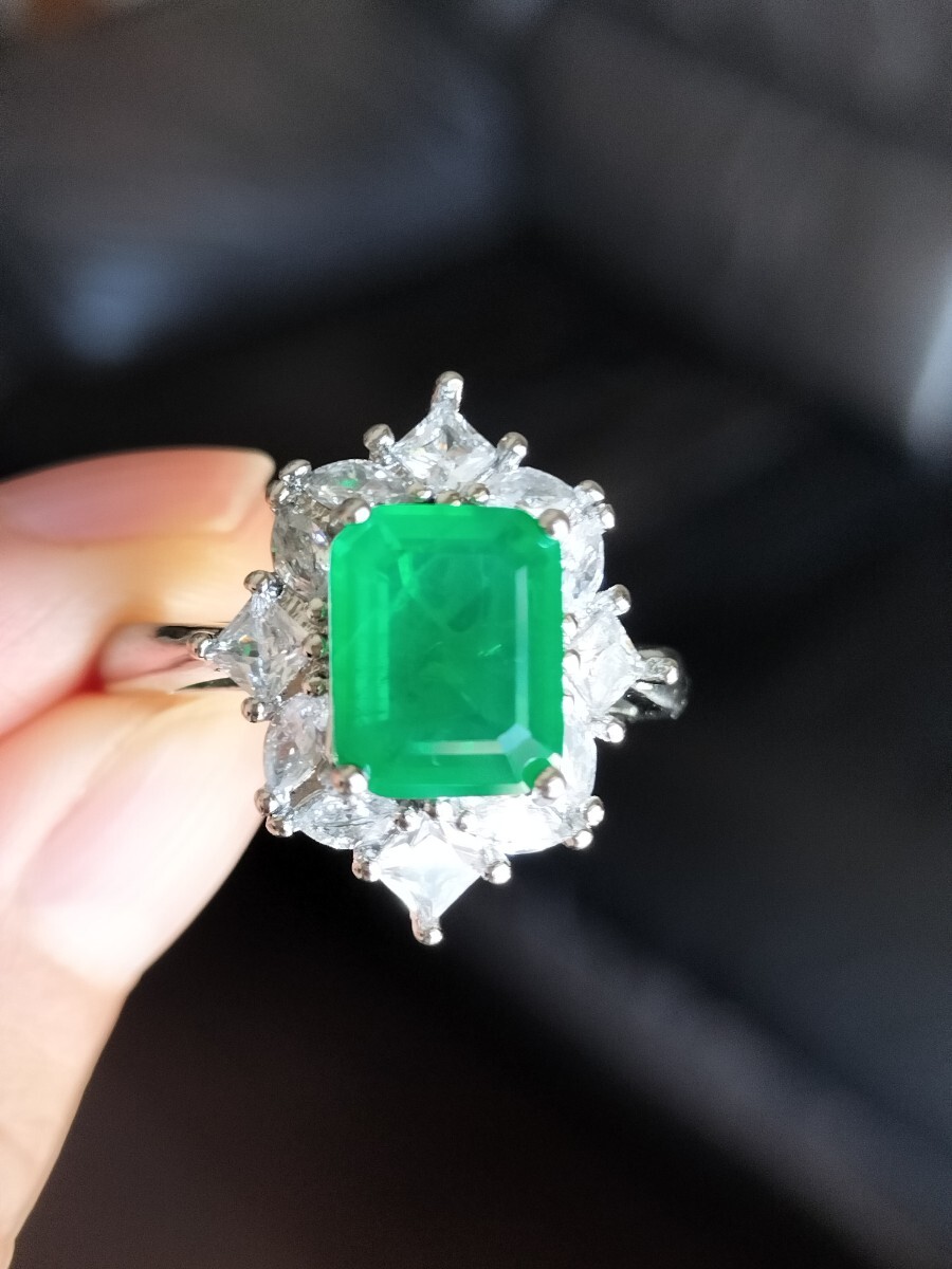 エメラルド 豪華 氷緑 方糖 リング AU750印字あり 指輪 フリーサイズ拍卖