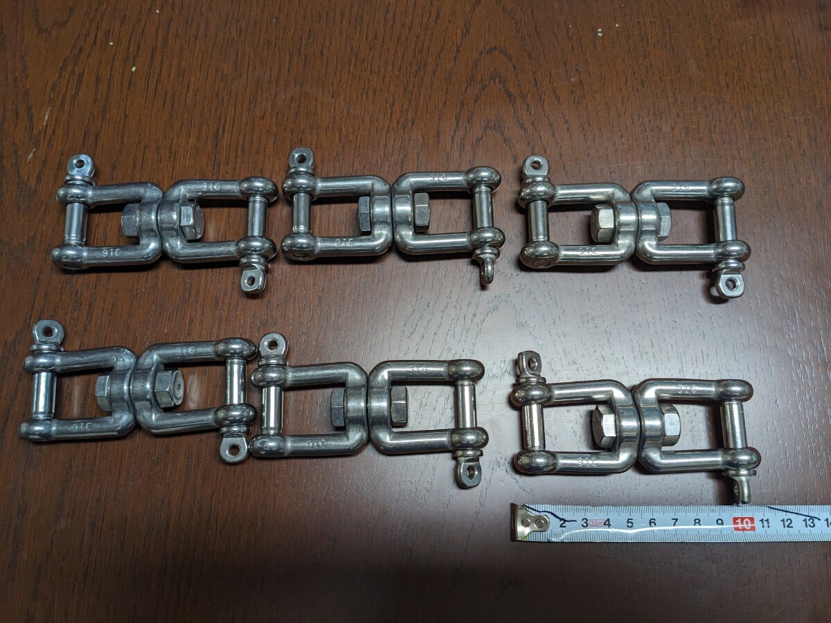中古ステンレス(SUS316)スイベル式 ダブル   シャックル 全長110mm 6個セット拍卖