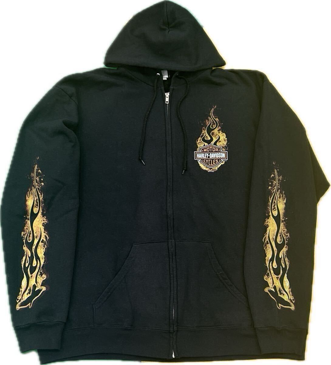 Harley Davidson Flame Sleeve Fullzip Sweat Parka ハーレーダビッドソン フレイムスリーブ フルジップスウェットパーカ USA アメリカ古着拍卖