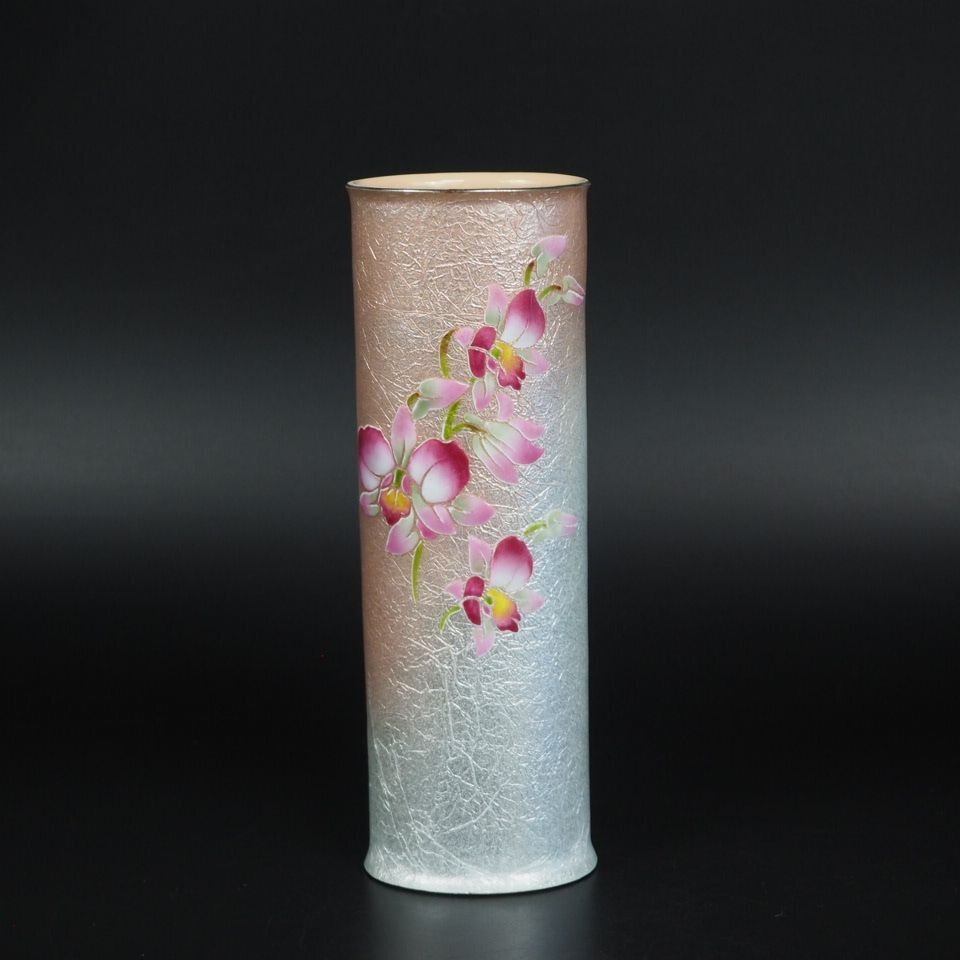 【金富士】日本製七宝焼 お洒落な花入れ 高さ18.5cm 検/銀瓶鉄瓶茶托茶壺古錫玉川堂高岡佐渡銅器龍文堂亀文道清拍卖