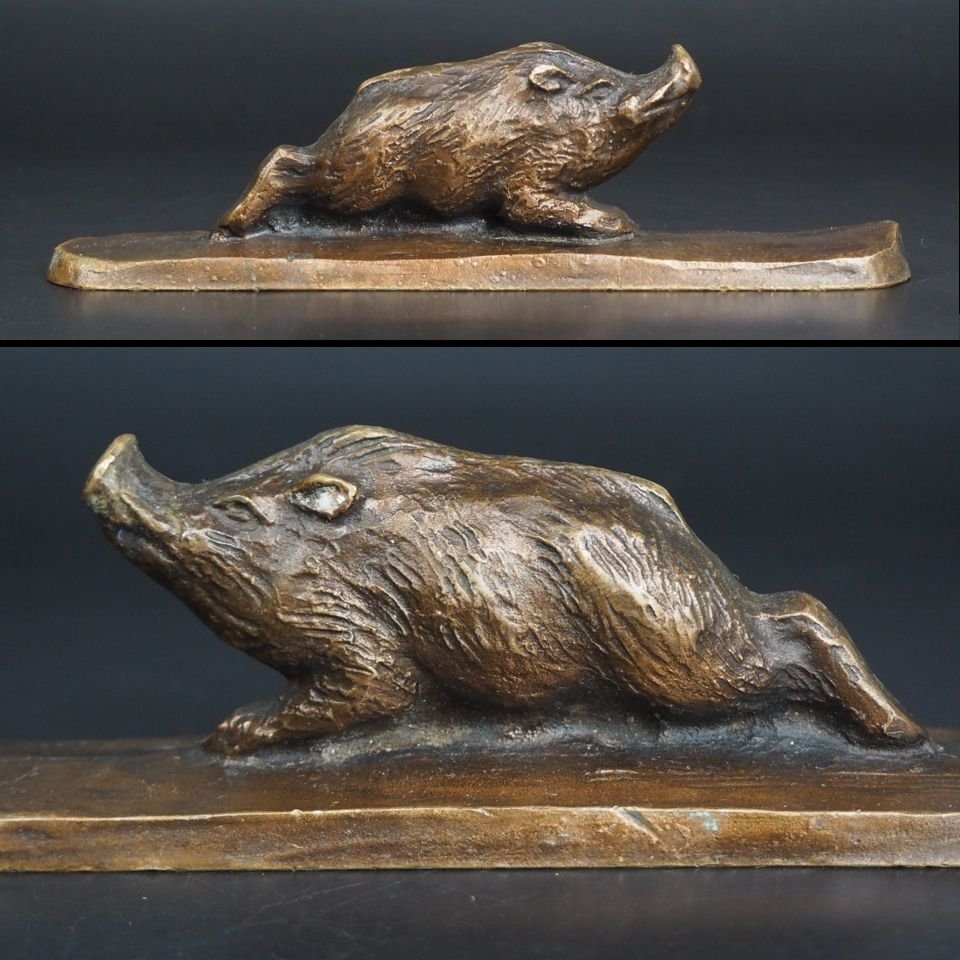 【金富士】銅製 猪文鎮 書道具 検/人間国宝須賀松園唐物中国古玩骨董墨和紙文房具硯筆玉川堂拍卖