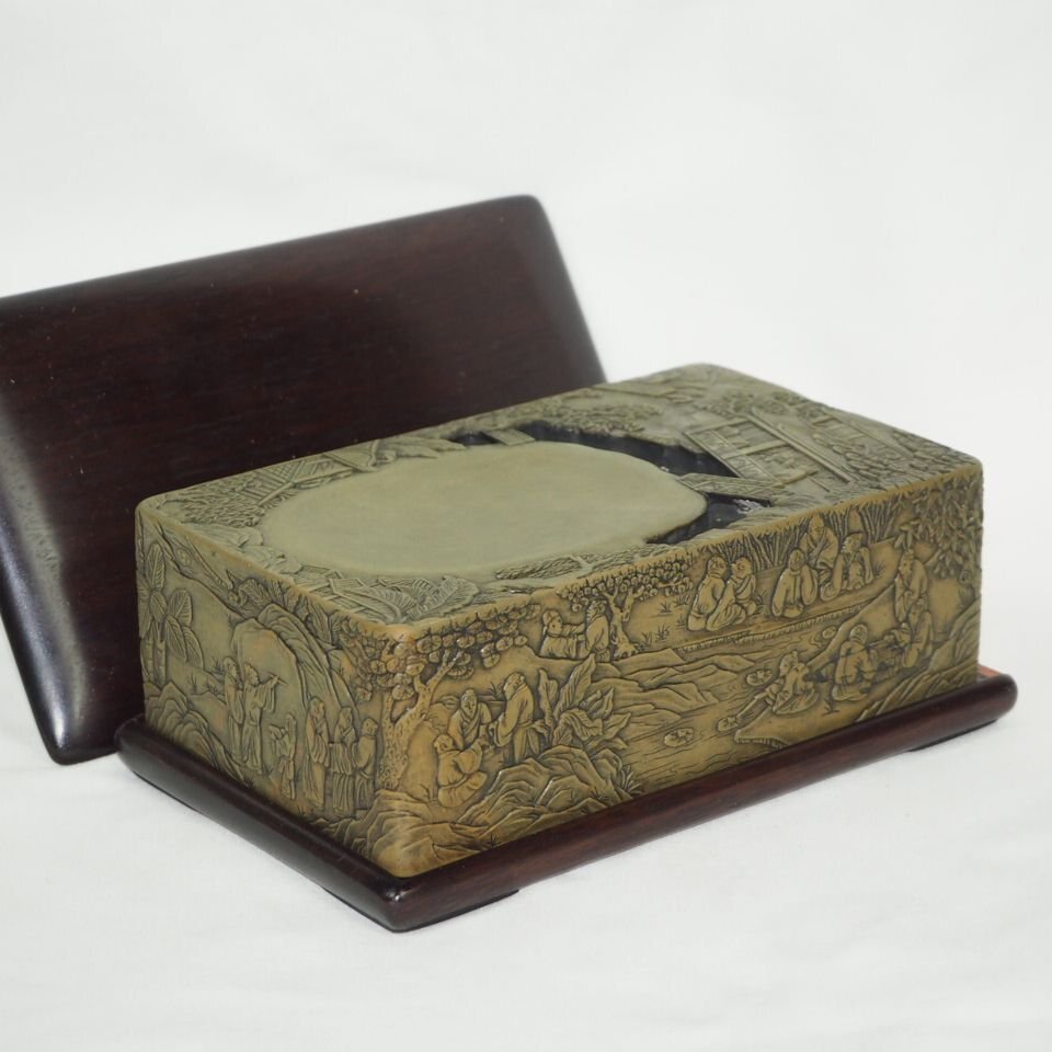 【金富士】中国硯 蘭亭硯 17.6×10.6×5.8cm 重さ2.6kg 書道具 検/唐物中国古玩骨董墨和紙文房具硯筆三星紅星拍卖