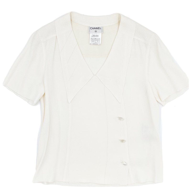 中古A CHANELシャネル フロントオープン半袖ブラウス P12436V07187 アイボリー サイズ38 辻屋質店A3035拍卖