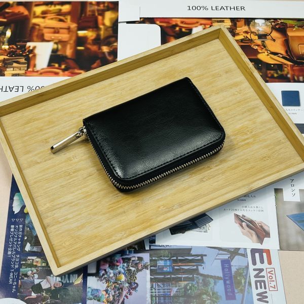 【田中革具】新品 イタリアンレザー コンパクト財布 ファスナー レザーウォレット 牛革 メンズ財布 コインケース 小銭入れ 本革 ブラック拍卖