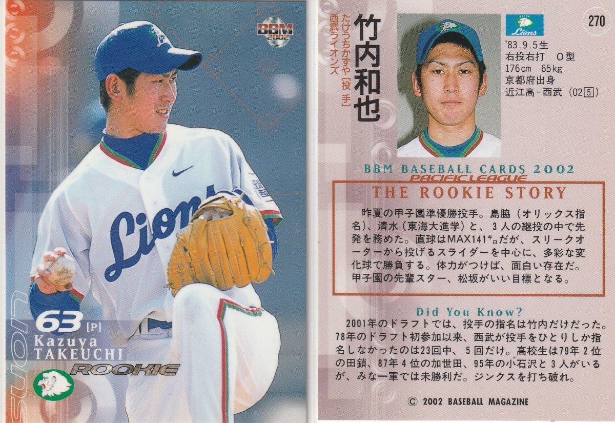 ●2002BBM/1st【竹内 和也】ルーキーカード No.270:西武 R2拍卖