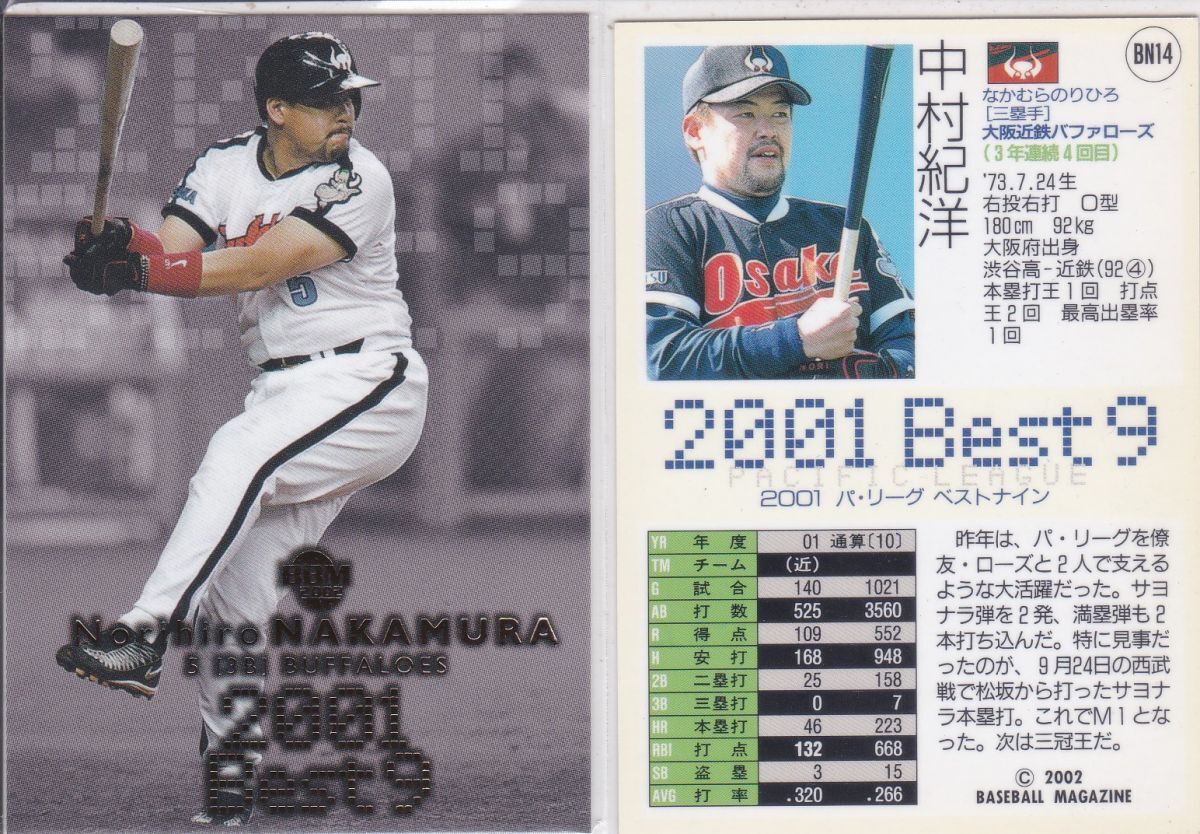 ●2002BBM 【中村 紀洋】インサート:ベスト9 No.BN14:近鉄 R4拍卖