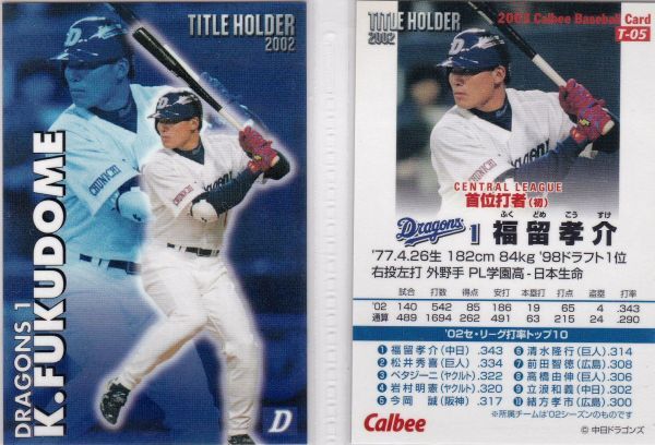 ●2003カルビー【福留 孝介】タイトルホルダー通常版 T-05:中日 R3拍卖