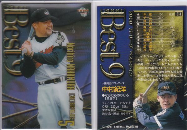 ●2001BBM 【中村 紀洋】ベストナイン 前期版 No.B13:近鉄 R3拍卖