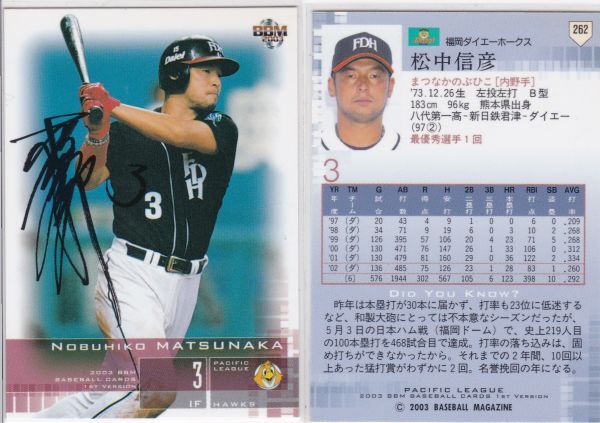 ●2003BBM/1st 【松中 信彦】 黒色サインパラレル No.262:Hawks R拍卖