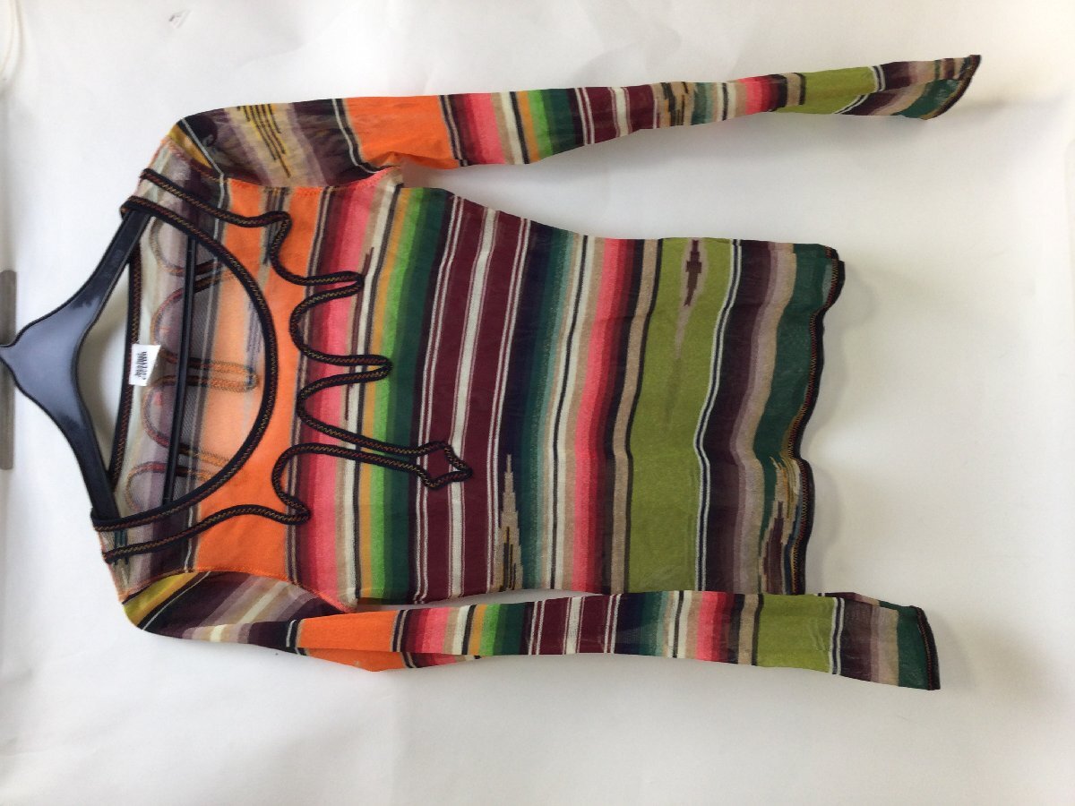 【中古品/CH 】ジャンポールゴルチエ ファムJean Paul GAULTIER FEMME ネイティブボーダーパワーネットカットソー マルチ40 RS1012/0050拍卖