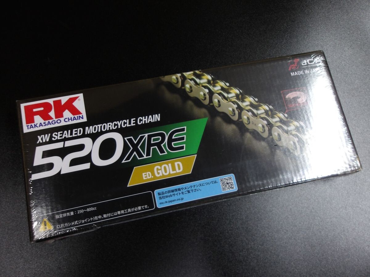 (4)520 RK GV520XRE ゴールドチェーン 110L☆適合GS400CBX400FGSX400EザリゴキGT380ホーク2CBR400F拍卖