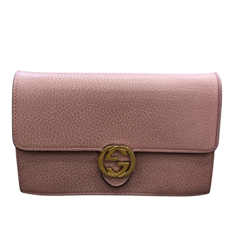 グッチ GUCCI インターロッキングG チェーンウォレット 510314 ピンク GD金具 レザー ショルダーバッグ ユニセックス 中古拍卖