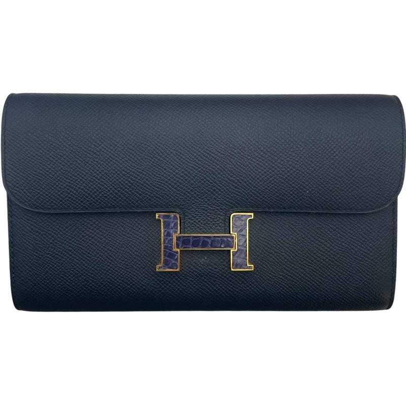 エルメス HERMES コンスタンス トゥーゴ― タッチ W刻印 ブルーインディゴ GD金具 エプソン/アリゲーター 長財布 レディース 中古拍卖