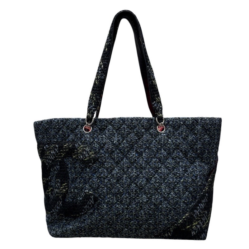 シャネル CHANEL カンボンライン トート ラージ A25170 ブラック・ブルー・グリーン ツイード ハンドバッグ レディース 中古拍卖