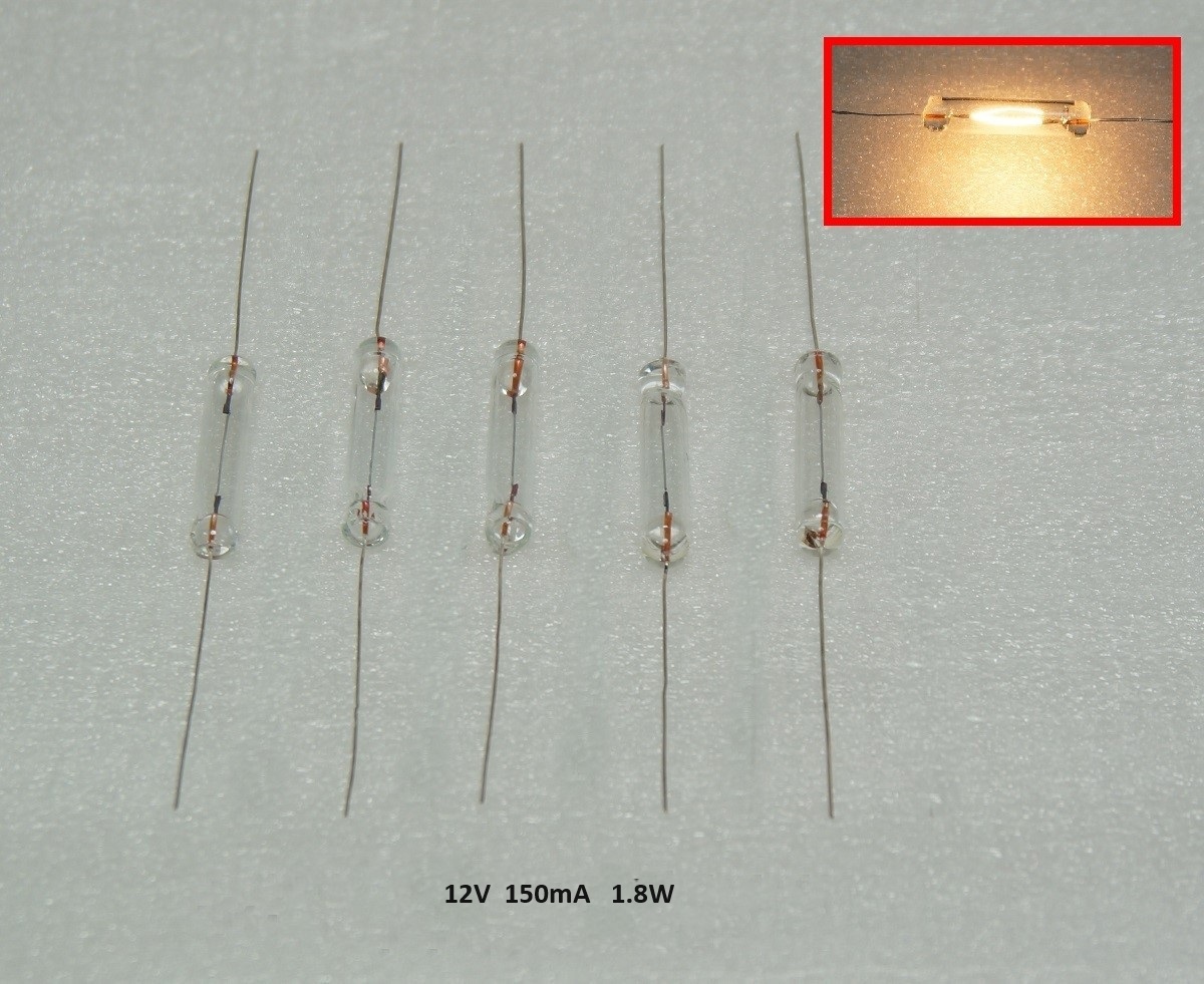 新品 電球 12V 150mA 1.8W 5個セット ガラス管ヒューズ型 電球 フィラメントランプ 拍卖