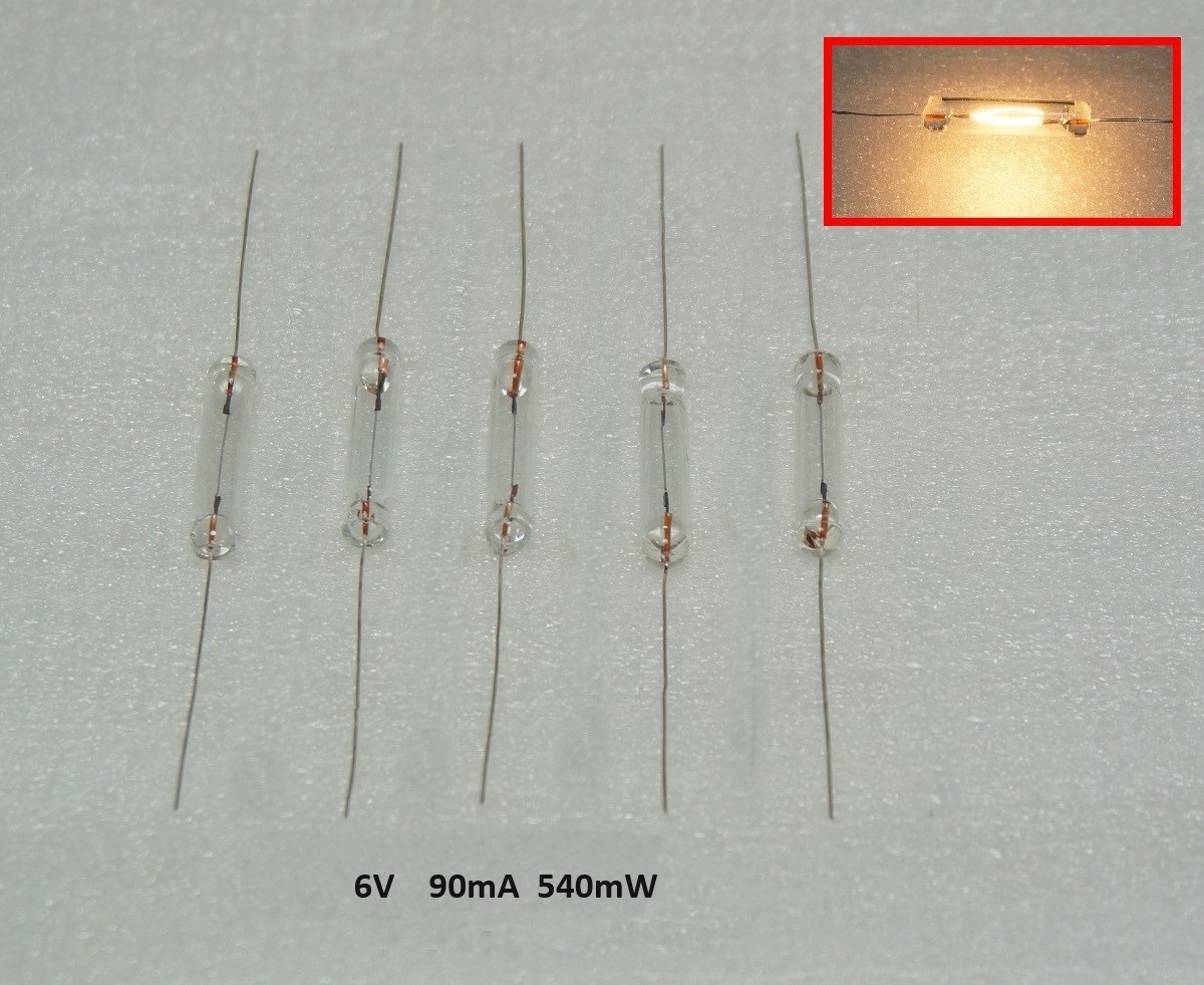 新品 電球 6V 90mA 540mW 5個セット ガラス管ヒューズ型 電球 フィラメントランプ 拍卖