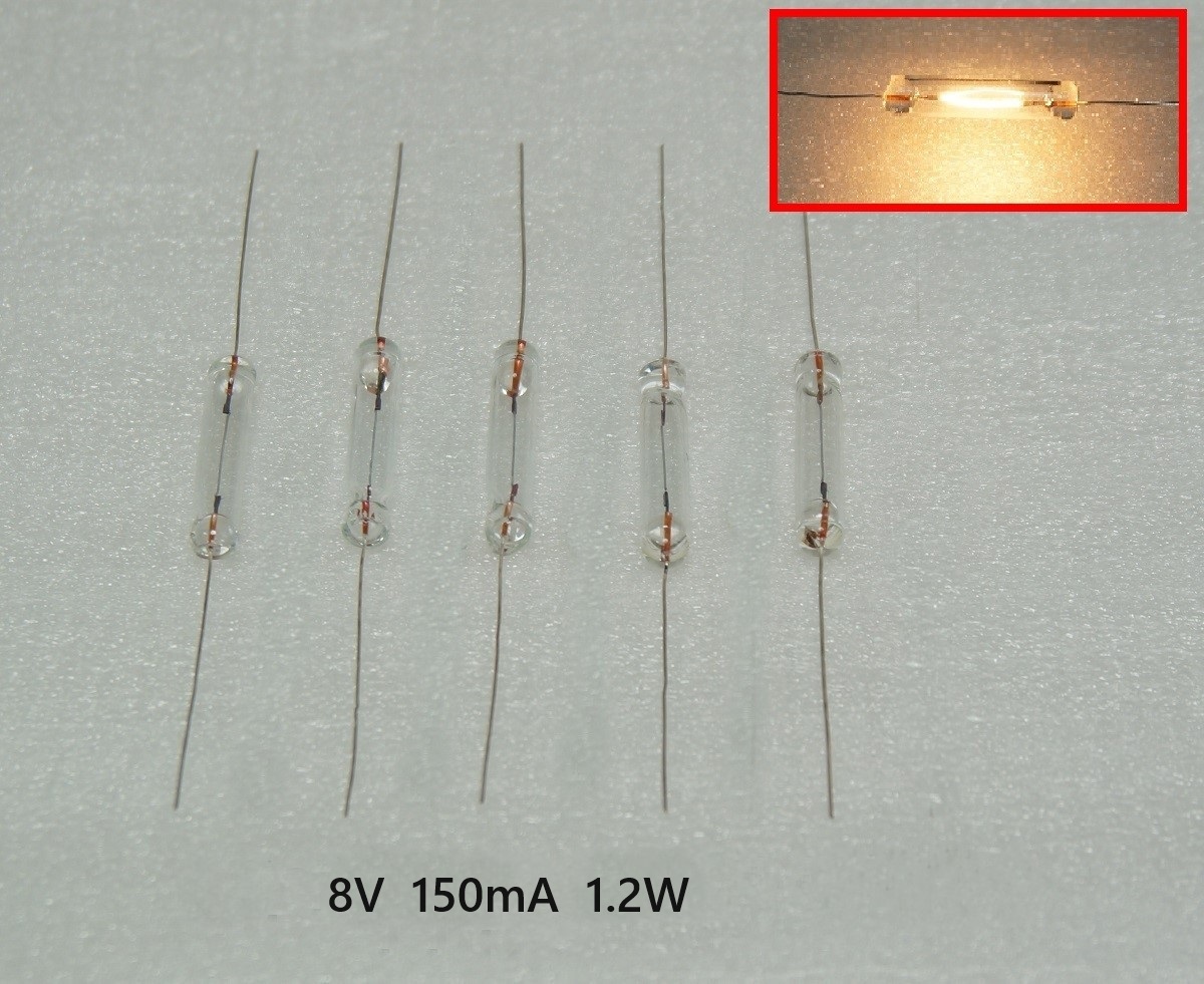 電球 8V 150mA 1.2W 5個セット ガラス管ヒューズ型 電球 フィラメントランプ 拍卖