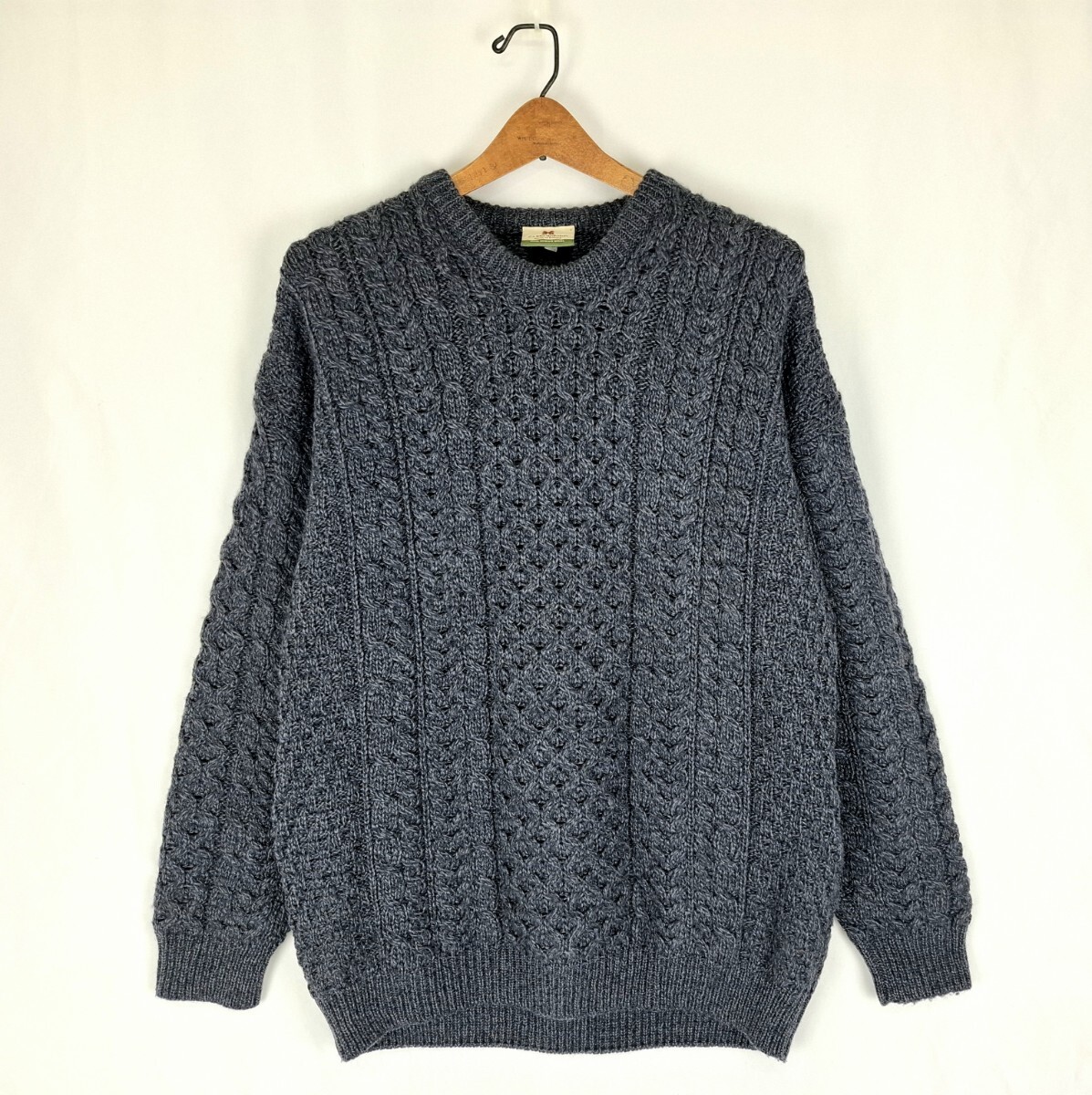 美品 IRELAND製 CARRAIGDONN メリノウール フィッシャーマンセーター チャコールグレー L アイルランド製 アランセーター ケーブルニット拍卖