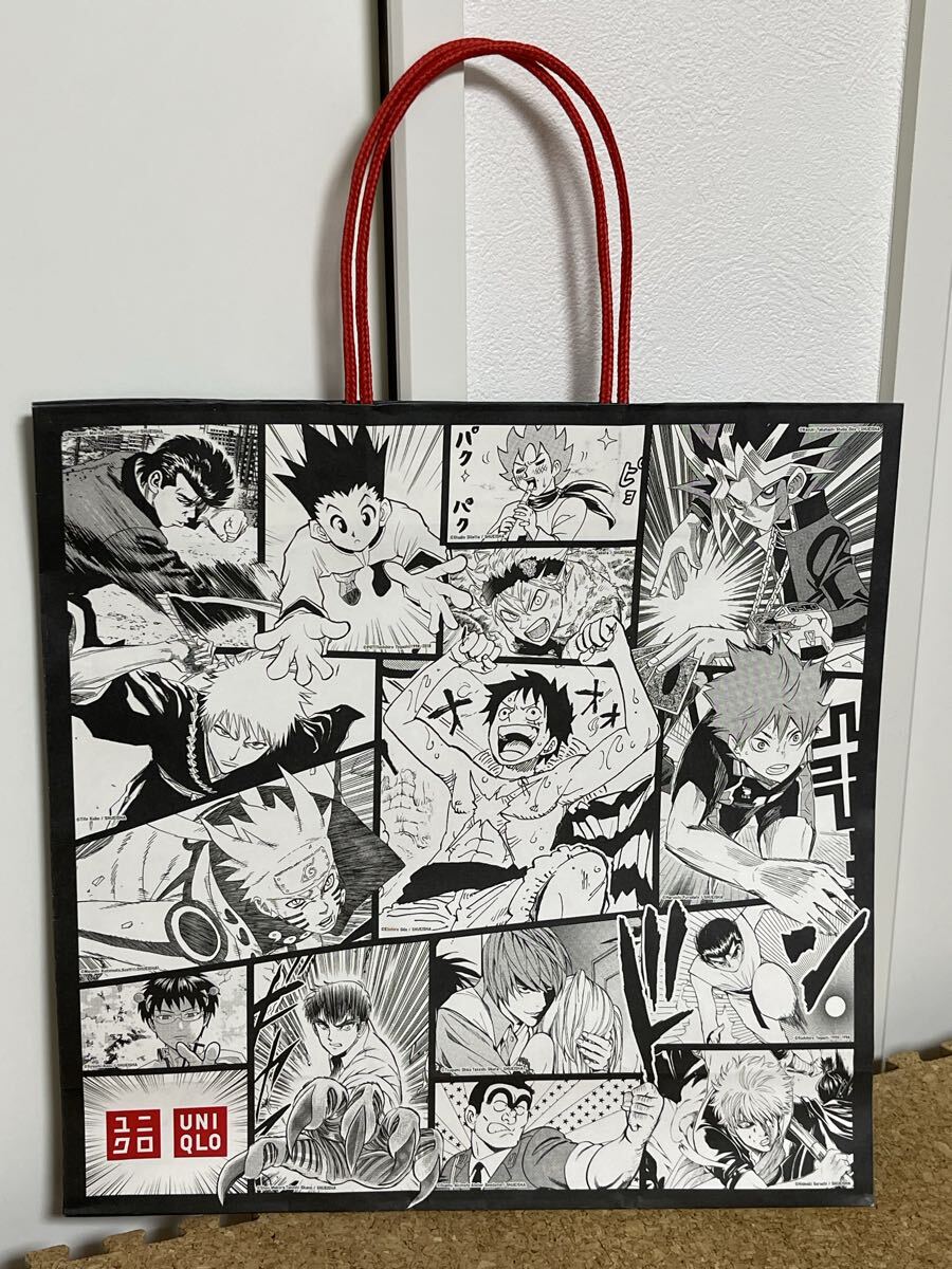 非売品紙袋 ユニクロ少年ジャンプコラボ ワンピースドラゴンボールナルト遊戯王ブリーチハンター星矢幽遊白書奇面組キン肉マン ショップ袋 拍卖