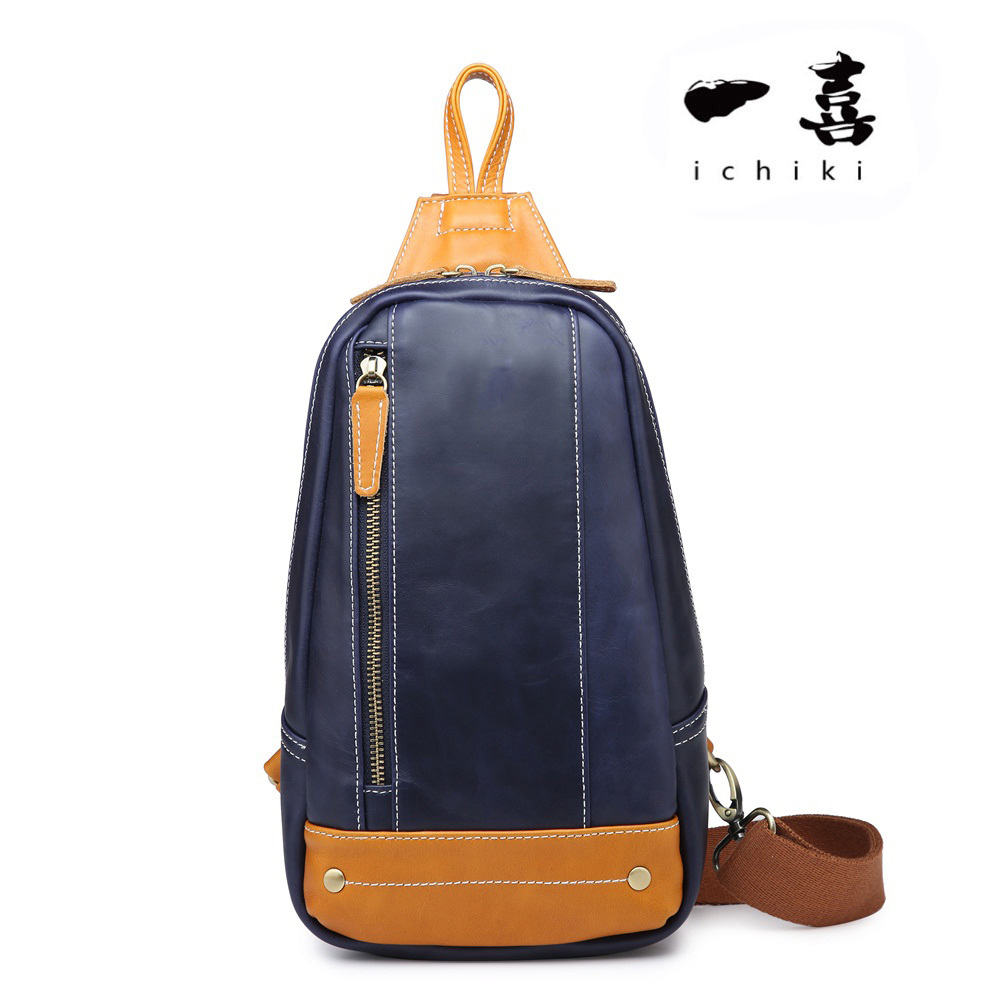 ボディバッグ 高級牛革 ハンドメイド ショルダーバッグ 斜めがけ ウエストポーチ 小さめ ネイビーブルー Y08拍卖