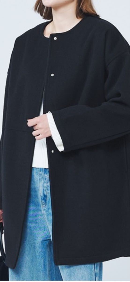 コカ 洗えるノーカラーコート リバー風 ネイビー Mサイズ 軽量 中古 送料無料 coca拍卖