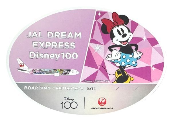 訳有 日本航空 ステッカー ミニー マウス JAL DREAM EXPRESS DISNEY100 ディズニー ミッキー Minnie Mouse 搭乗証明 飛行機 航空機 シール拍卖