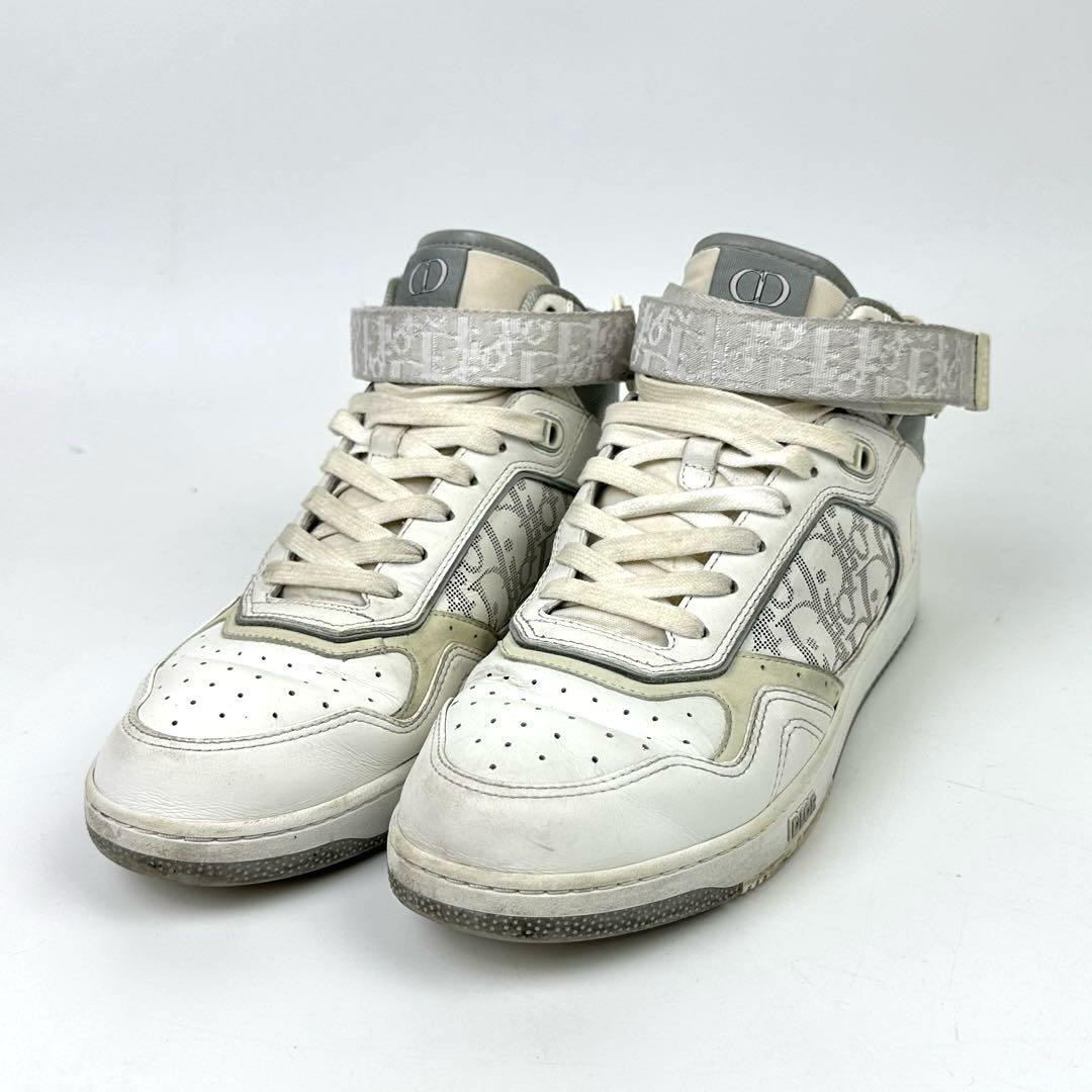 美品■Christian Dior ディオール スニーカー オブリーク トロッター 総柄 42 ミッドカット レザー 白 ホワイト 灰 グレー *27cm 男女兼用拍卖