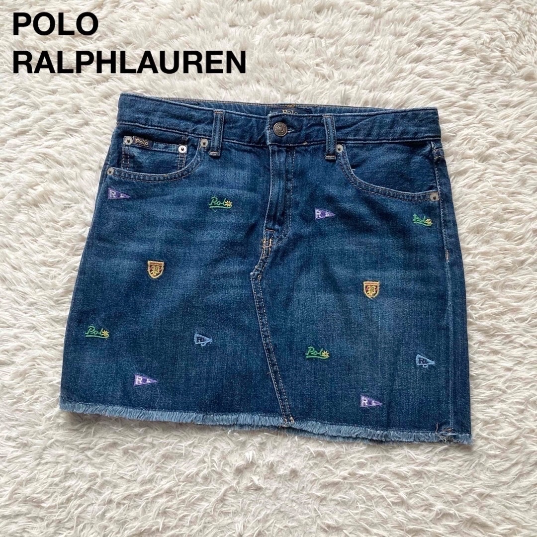 美品ポロラルフローレン 刺繍ロゴ デニムミニスカート ガールズ160 小柄な女性にもおすすめ POLO RALPH LAUREN拍卖