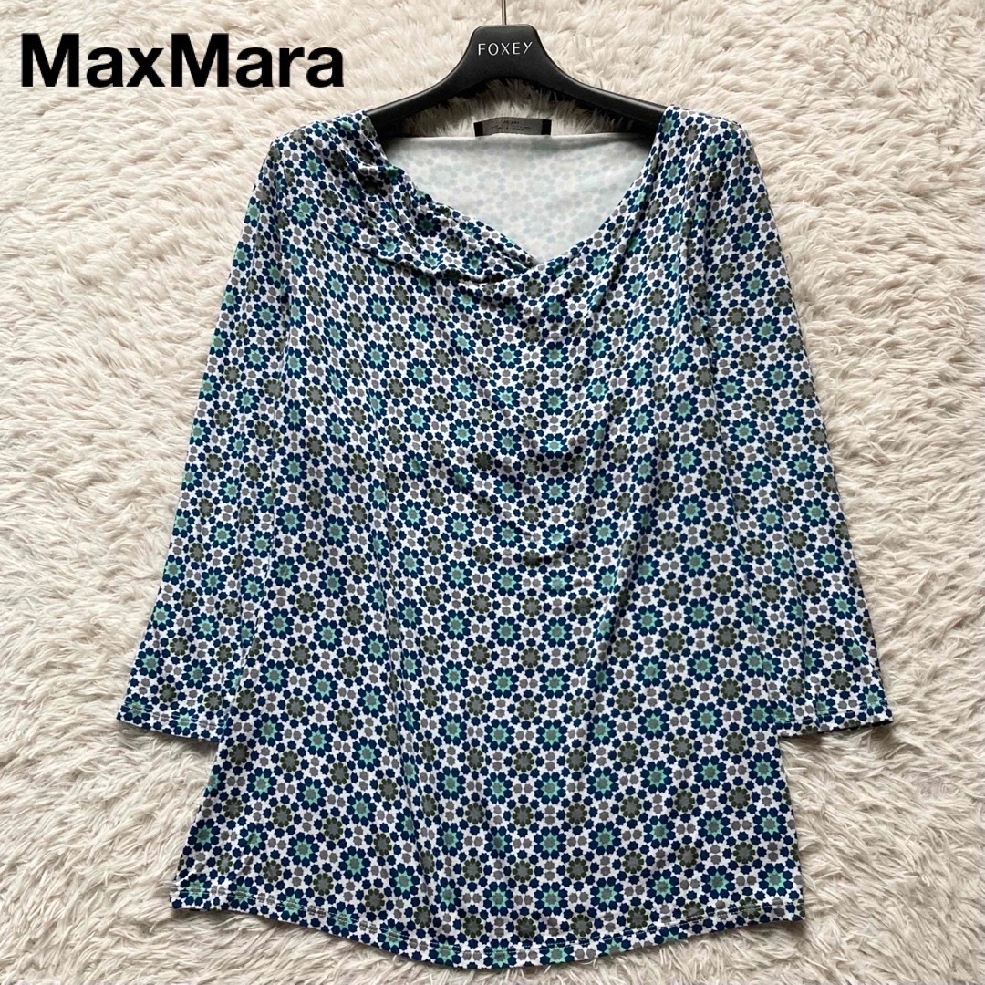 美品ウイークエンドマックスマーラ MaxMara 総柄カットソー 幾何学模様 ドレープネック 七分袖 WEEKEND MaxMara拍卖