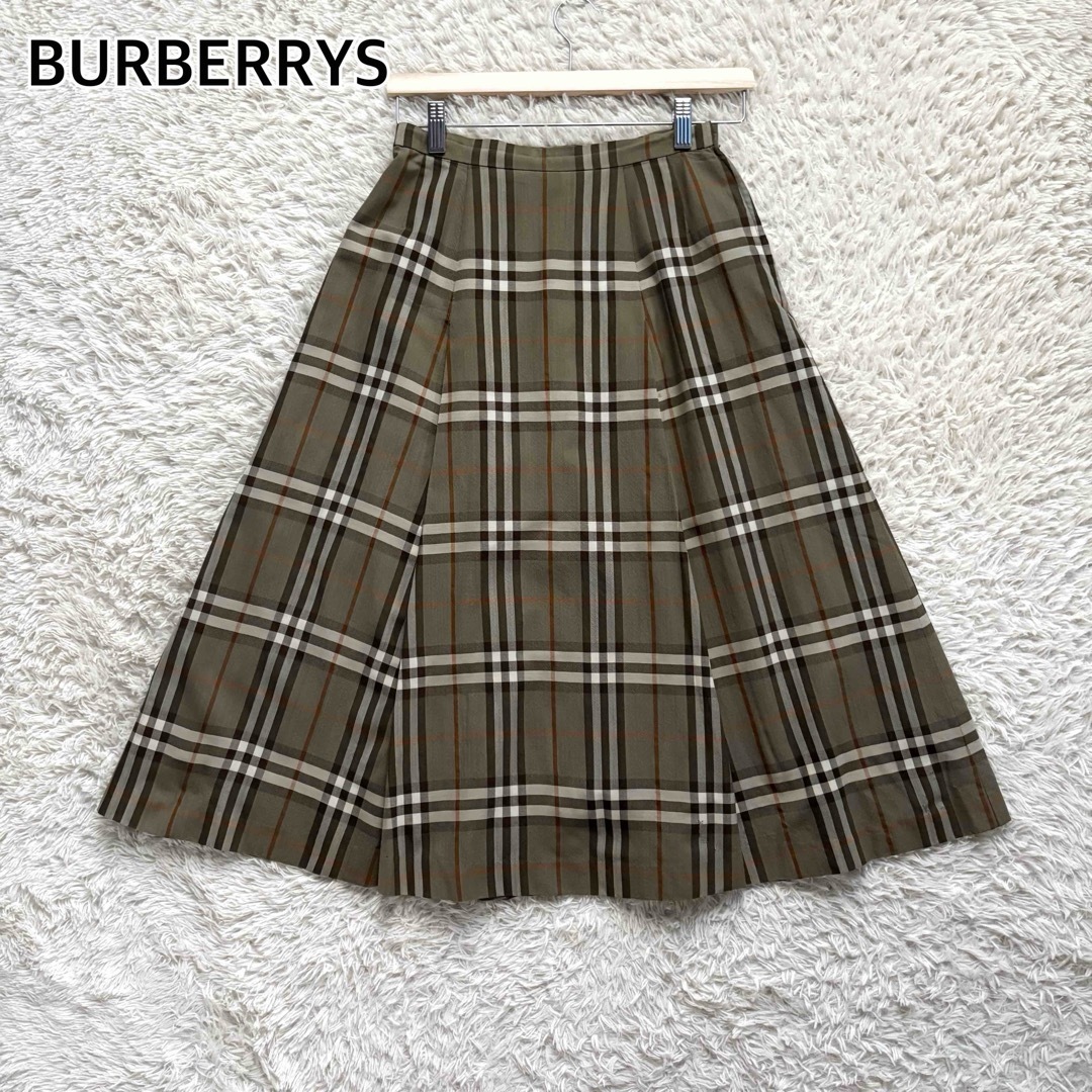 オールドバーバリー バーバリーズ ノバチェック フレア ロングスカート Aライン オリーブ 9号サイズ BURBERRYS m8086拍卖