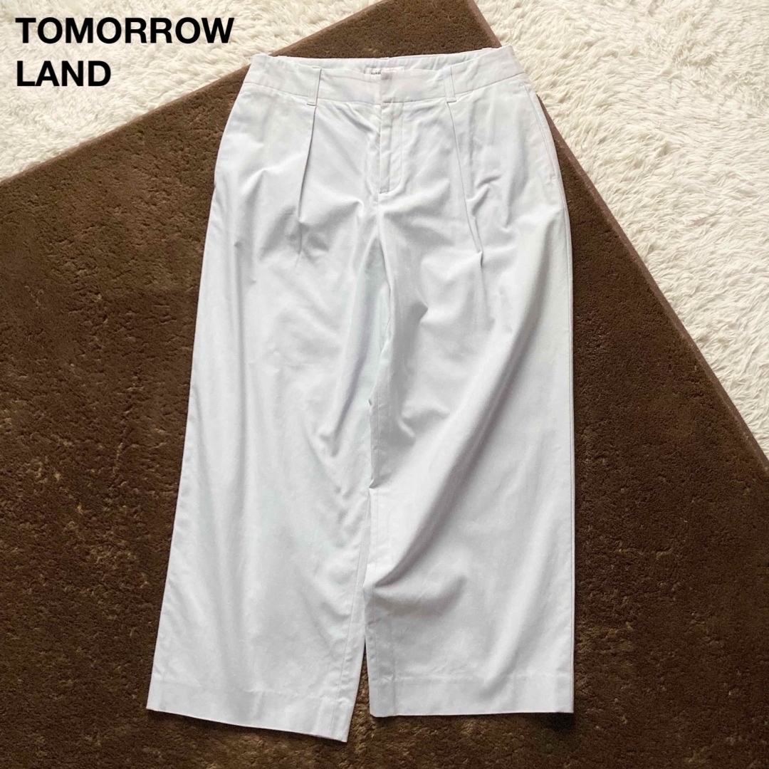洗える!トゥモローランド TOMORROW LAND コットンキュプラ ワイドパンツ クロップド丈 ペールパープル 日本製 36サイズ拍卖