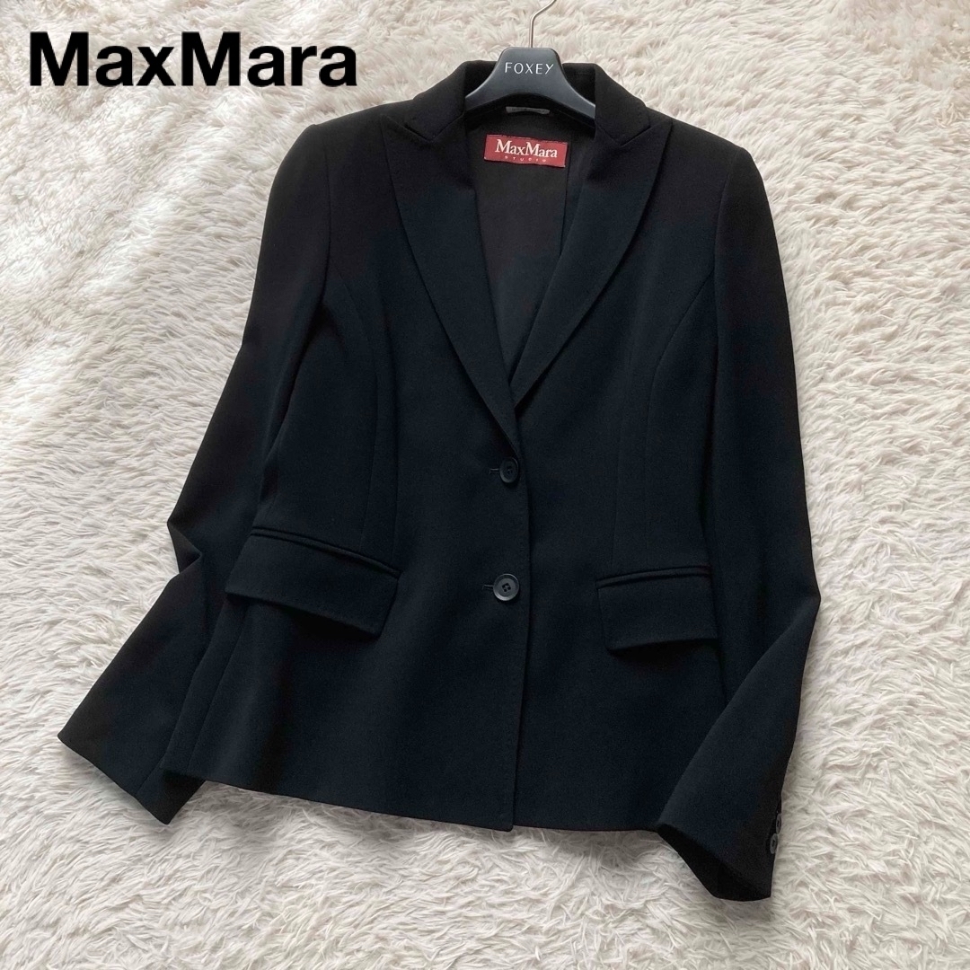 極美品 Max Mara マックスマーラ トリアセジョーゼット テーラードジャケット 黒 ブラック 大きいサイズ42 イタリア製 m5372拍卖