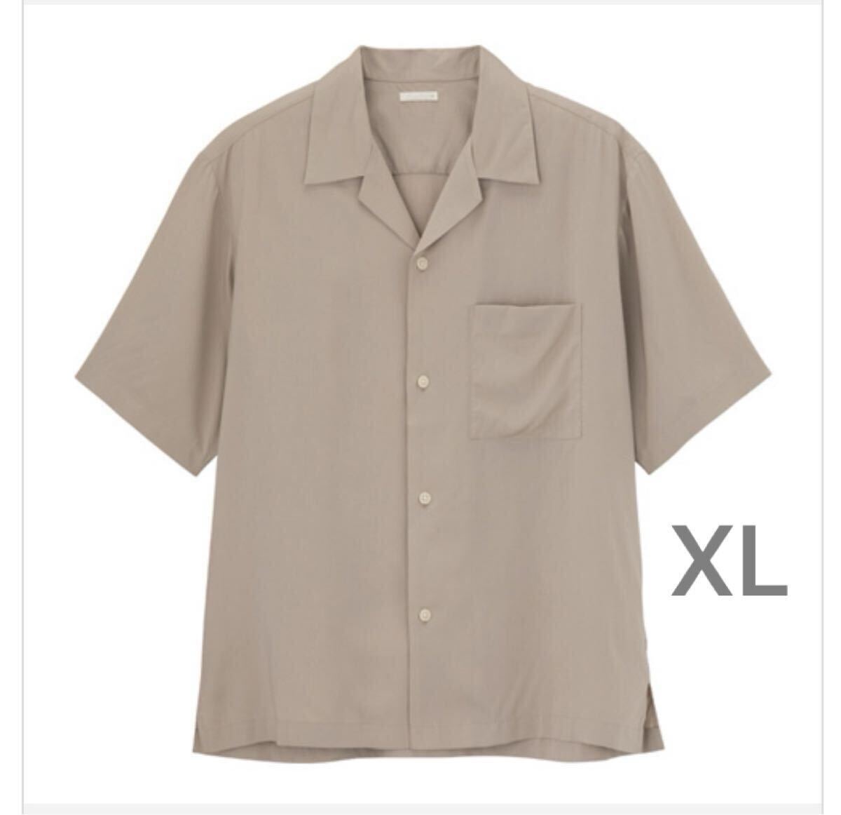 ジーユーGUオープンカラーシャツ5分袖グレージュ半袖トップス開襟シャツXLサイズLLレーヨン100 ビッグシルエット オーバーサイズ五分袖拍卖