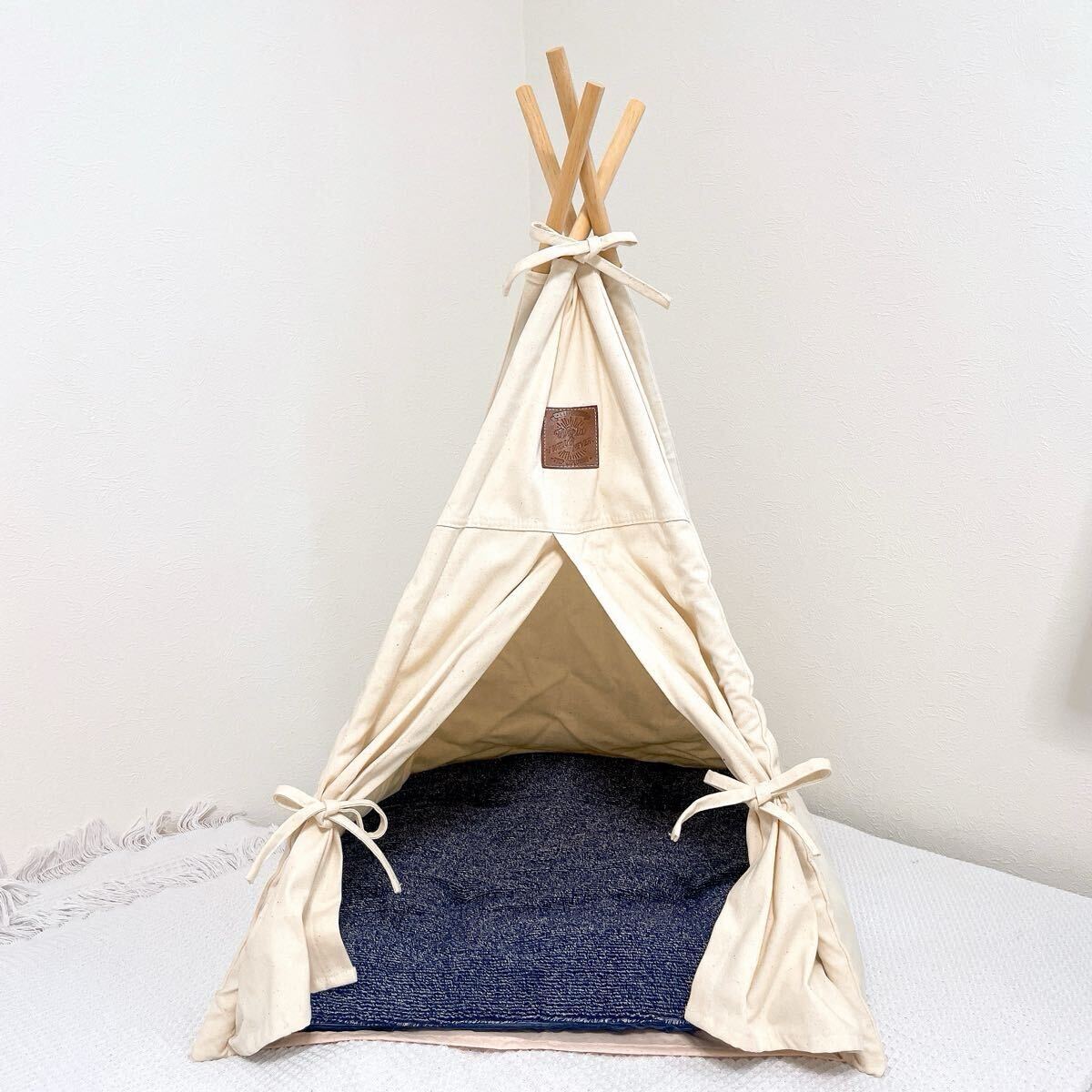 テント型ペットハウスCAINSカインズ猫ペット用テント ティピー紺ネイビー白ホワイト犬イヌ小屋ネコ キャンプ接触冷感アウトドア ベッド拍卖