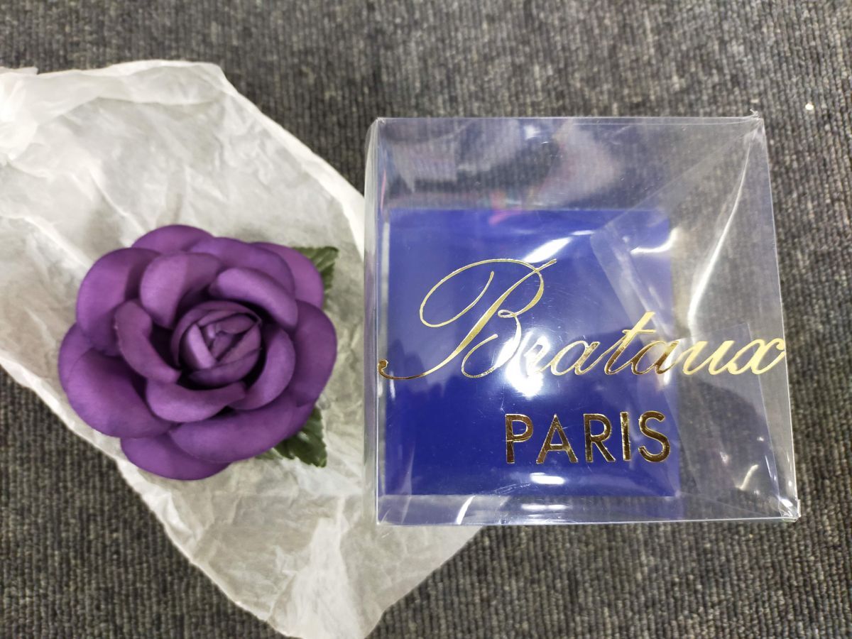 E02-20251007-98 【箱付き】Brataux PARIS ブラトゥ パリ 紫ローズ コサージュ ブローチ フランス製 花アクセサリー拍卖