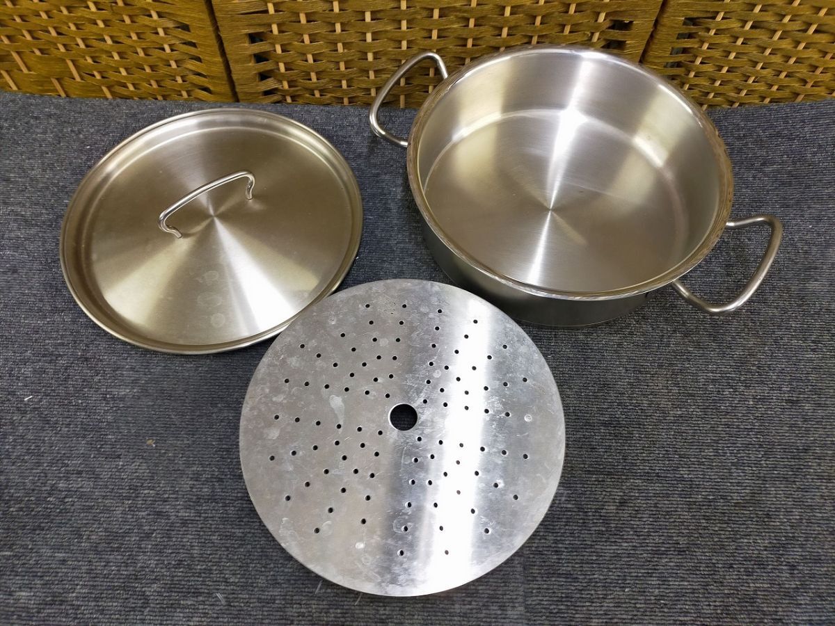E25-20251023-78 【IH対応】Fissler フィスラー ステンレス鍋 18-10 CookStar 蒸し器プレート付き 直径約26cm ドイツ製拍卖