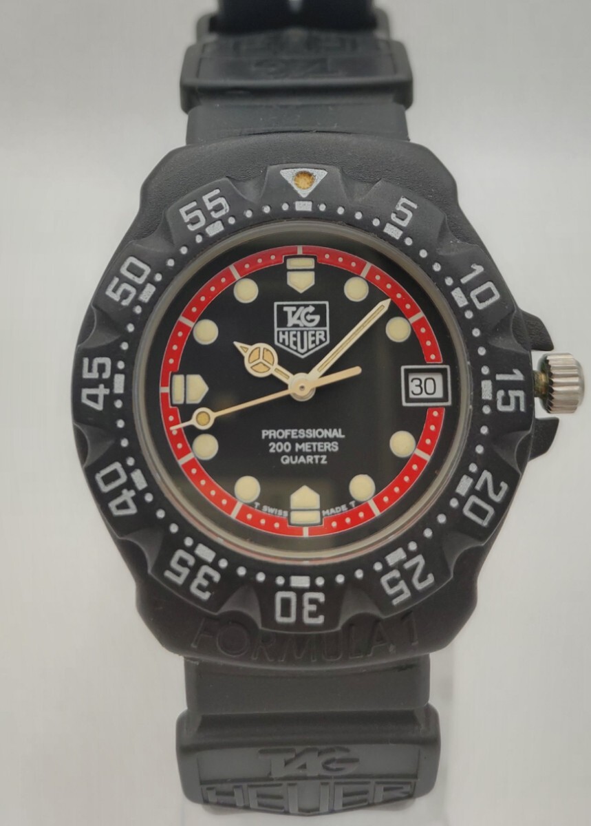 【稼働品】ボーイズ クォーツ タグホイヤー TAGHEUER Professional 200m フォーミュラ1 383.513/1 黒/赤文字盤 純正ベルト拍卖
