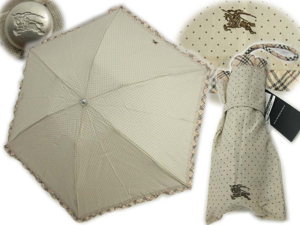 新品未使用★BURBERRYバーバリーホースマーク付・定番チェックフリル・ドット柄★UVカット・折り畳み傘・日傘・雨傘・50cm三段折り★日本製拍卖
