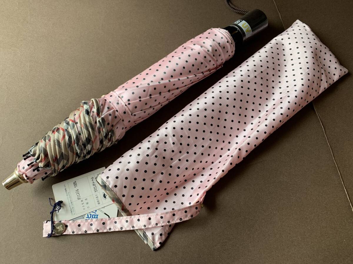 ★新品未使用★BURBERRY★バーバリー★定番チェックパイピング・ドット柄★UVカット・折り畳み傘・日傘・雨傘・50cm二段折り★日本製拍卖