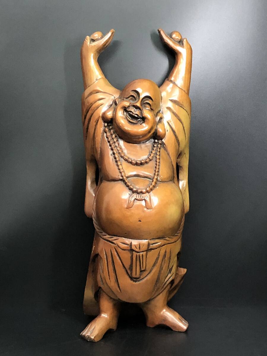 【アンティーク】七福神 布袋様 木像 木彫り像 高さ約47㎝ 置物 商売盛拍卖