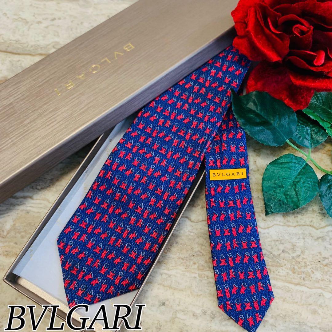 N35 ブルガリ セッテピエゲ くま ロゴ 総柄 ネクタイ メンズ拍卖