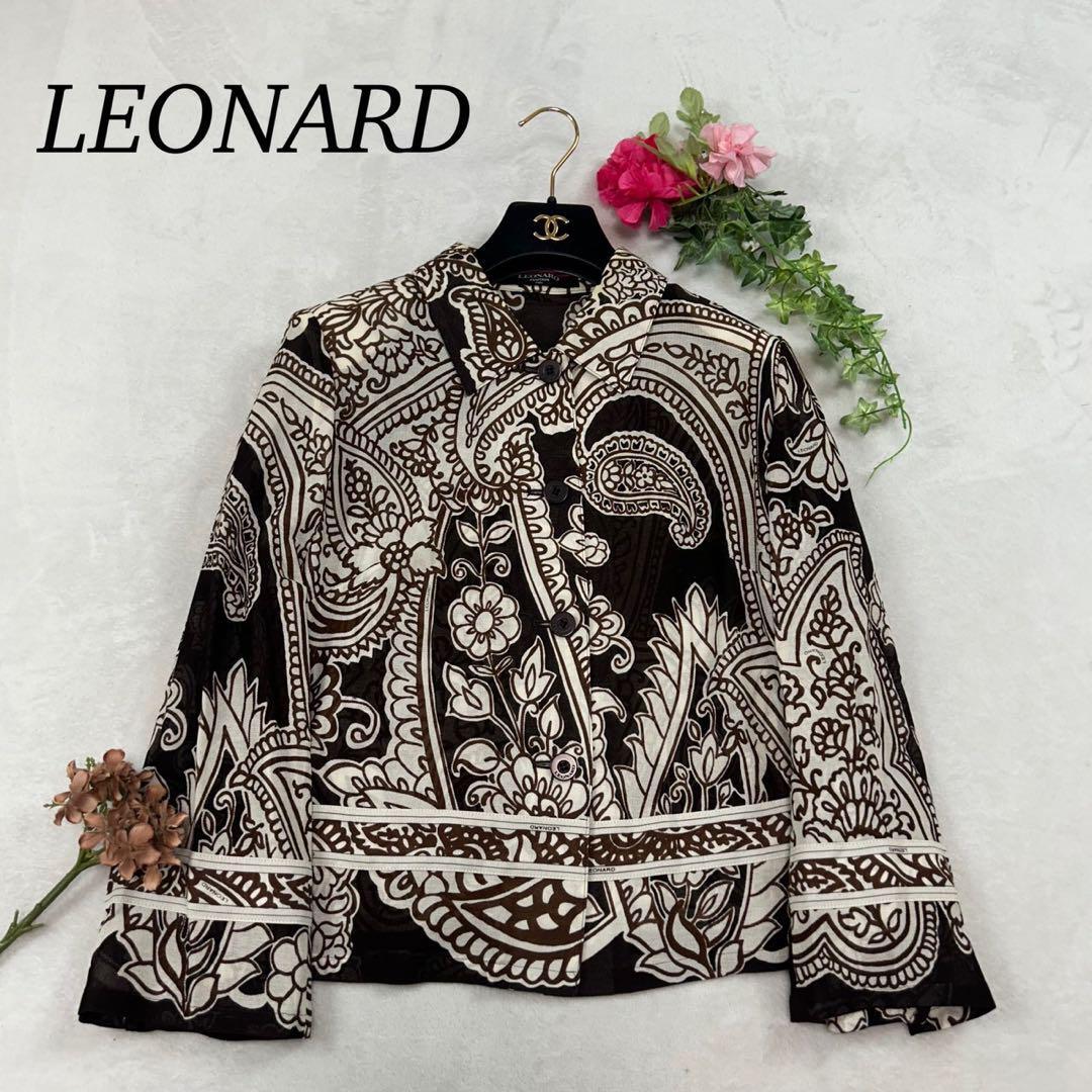 J3 美品 XL 13 レオナール 大柄 肩パッド 透け感 シャツ レディース拍卖