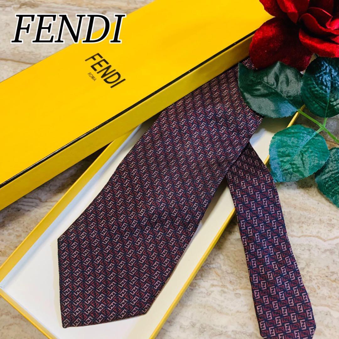 N138 美品 フェンディ ズッカ柄 ブラウン ネクタイ メンズ拍卖
