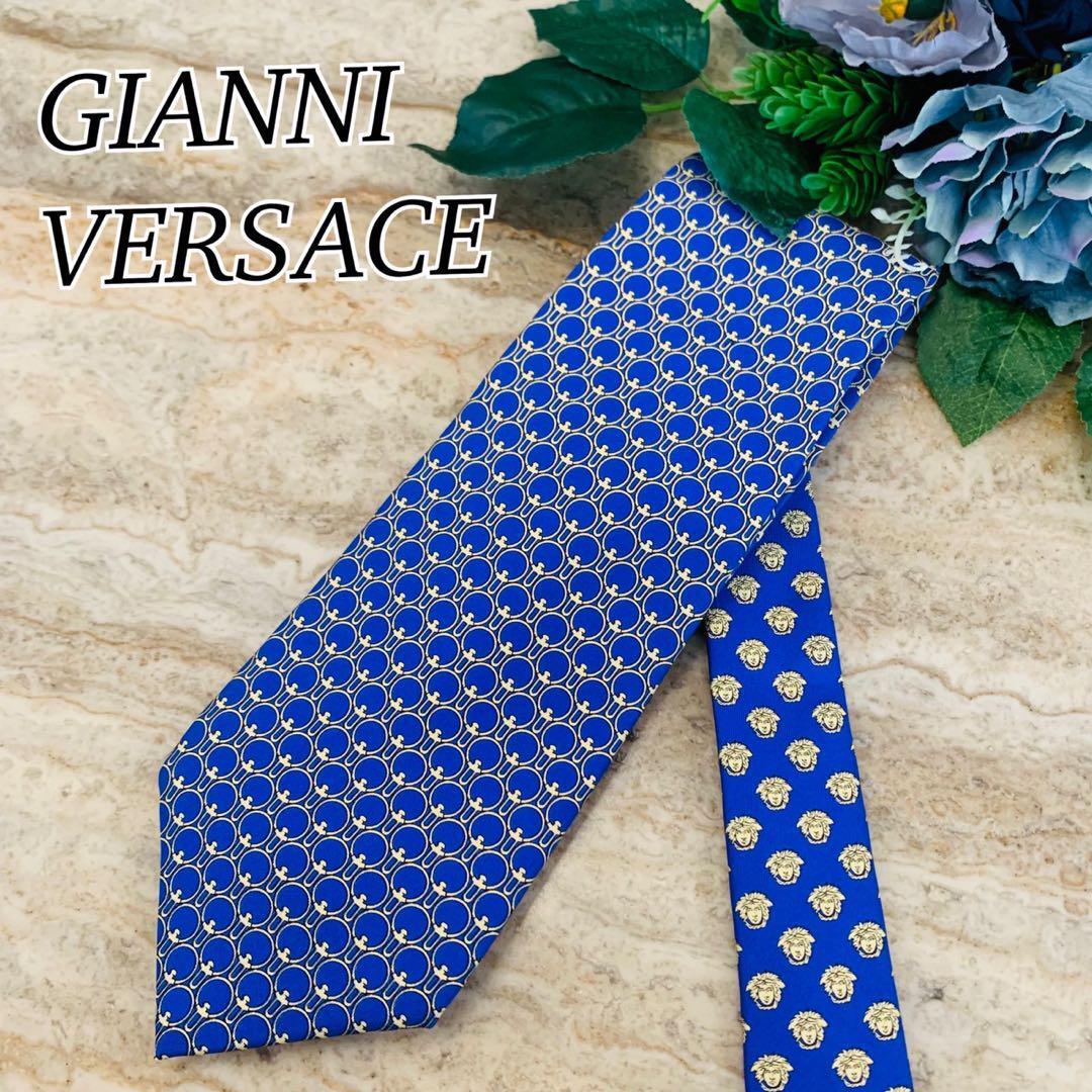 N123 新品未使用 ジャンニヴェルサーチェ ブルー ネクタイ メンズ拍卖