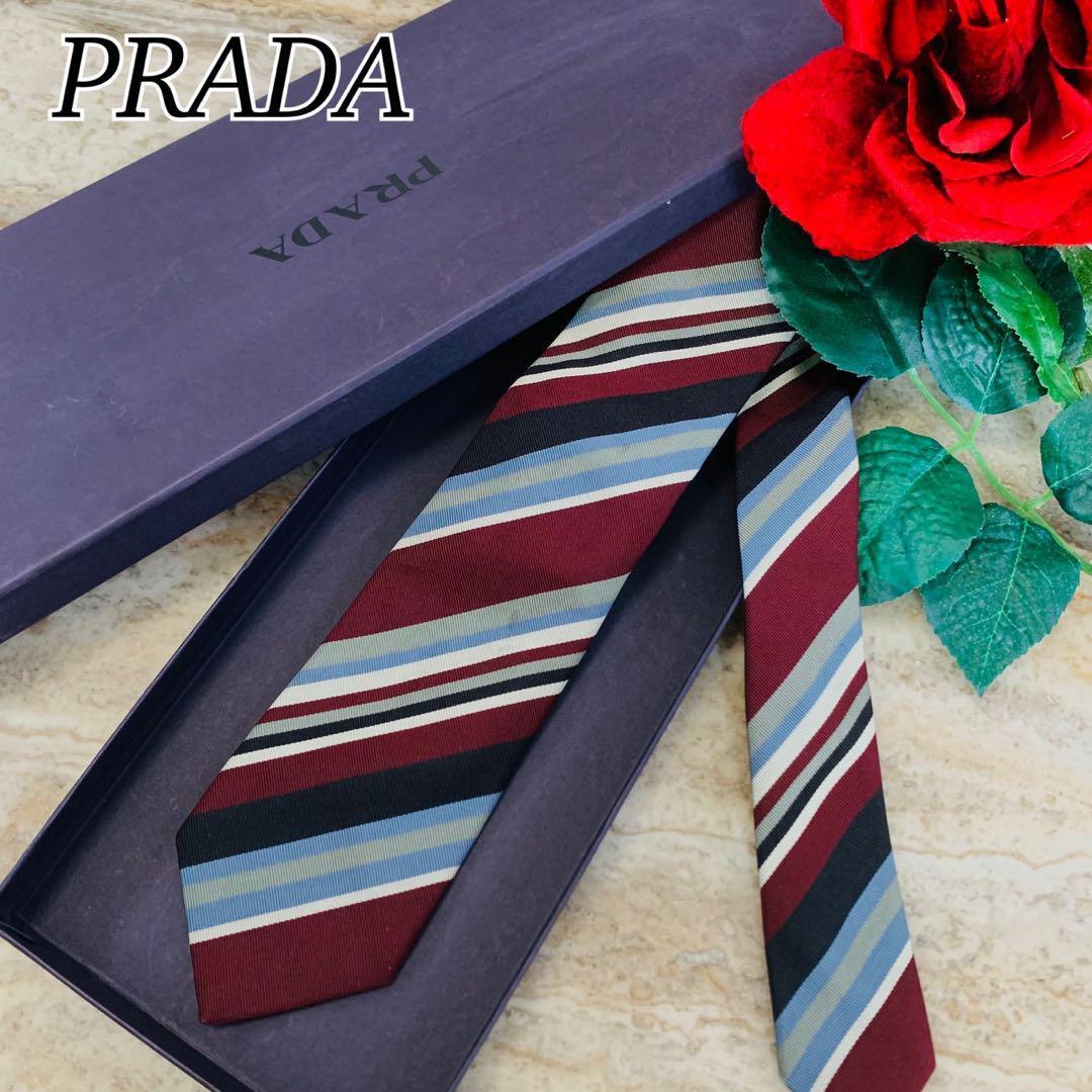 N107 プラダ ボルドー ブルー ネクタイ メンズ拍卖