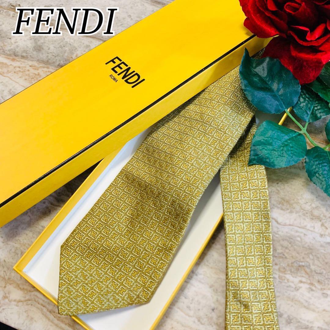 N183 新品未使用 フェンディ ズッカ柄 ゴールド ネクタイ メンズ拍卖