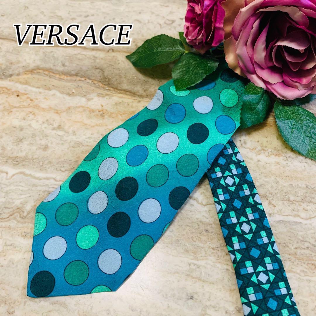 N161 美品 ヴェルサーチェ グリーン ネクタイ メンズ拍卖